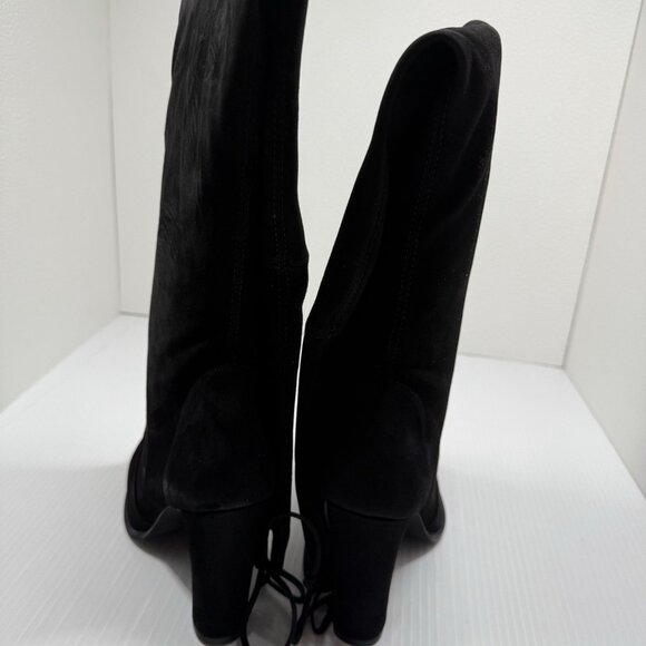 Stuart Weitzman Highland Black Suede Over Knee Boots 9B US 39.5 Tie Back Heel - Picture 9 of 13